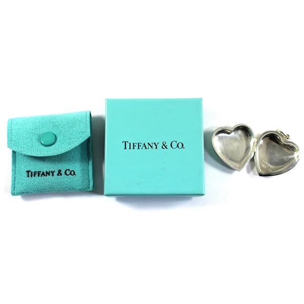 Tiffany & Co.' Signed Sterling Silver 925 Heart Locket Pendant in Original Pouch and Box