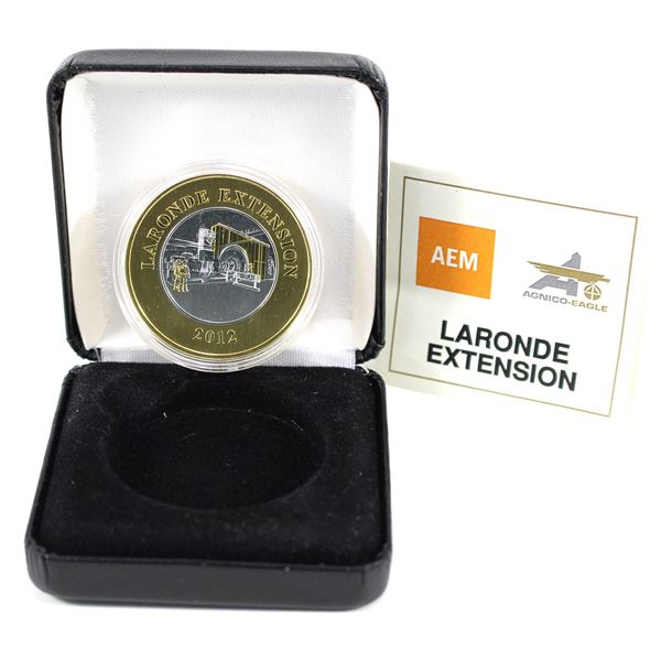 2012 Aginco-Eagle Mines 1oz .999 Fine Silver Gold Plated Medallion. Produced by the Royal Canadian M