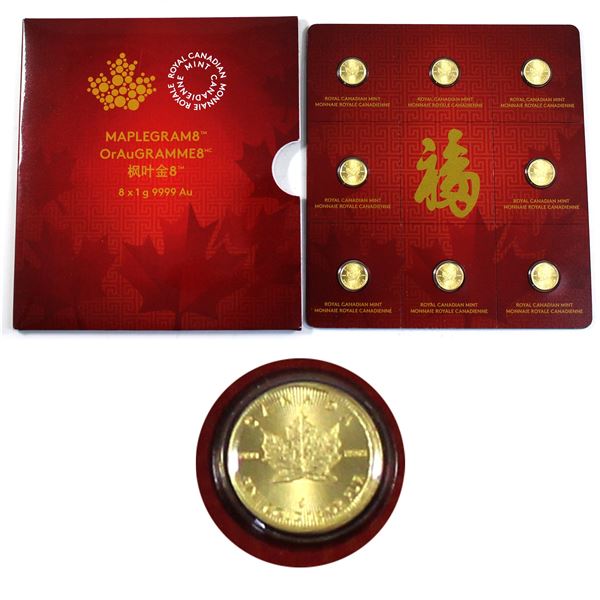 Scarce Issue! 2016 Canada Maplegram8 Chinese Commemorative 1g .9999 Fine Gold Sheet of 8pcs (Tax Exe