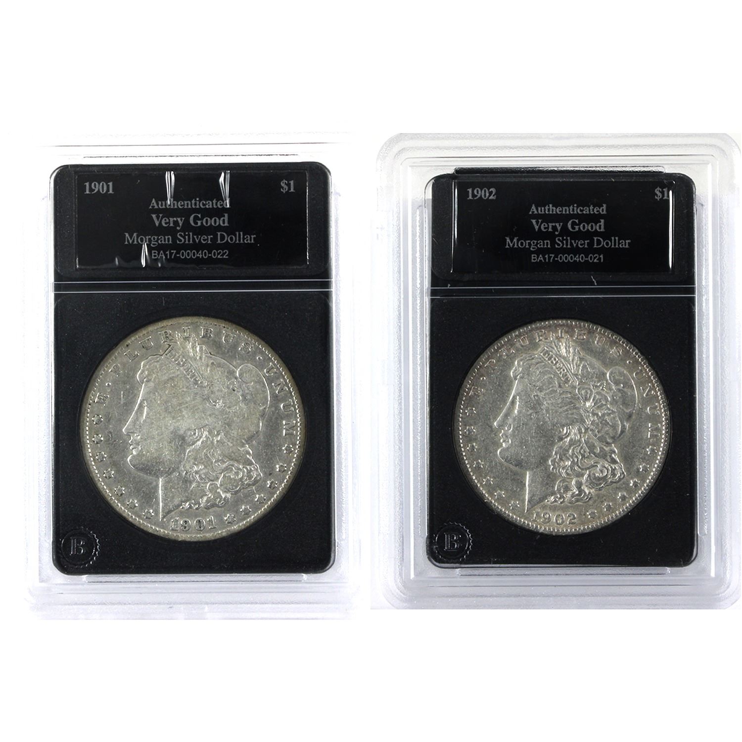 USA Silver 1901 & 1902 Dollars in Bradford Exchange Holders. 2pcs