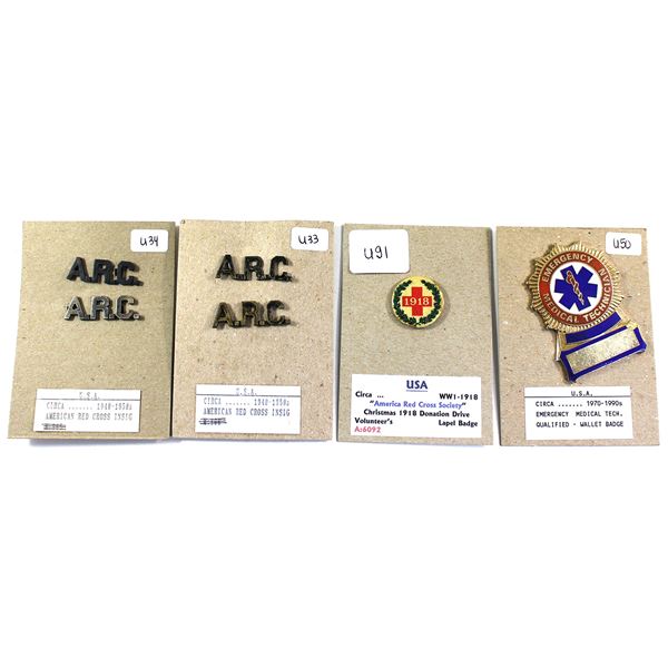 Lot of 6x USA Medical Industry Pins and Badge. Includes 1918 Christmas Donation pin, Emergency Medic