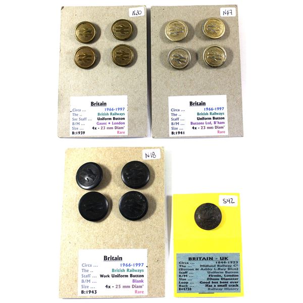 Lot of 13x Great Britain Railway Service Uniform Buttons. Includes 1844-1923 Midland Railway 20mm, 4