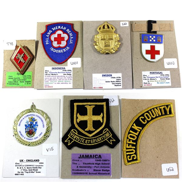 Lot of 7x Assorted World Insignias. Includes Spain Traffic Control Division Police Force, Indonesia 