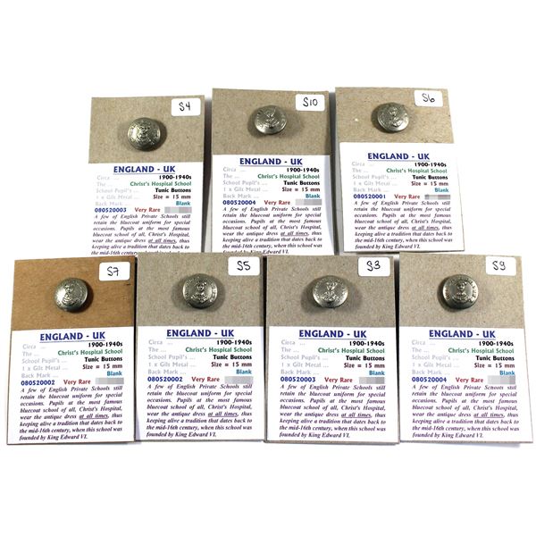 Lot of 7x Great Britain Christ's Hospital School Tunic buttons.