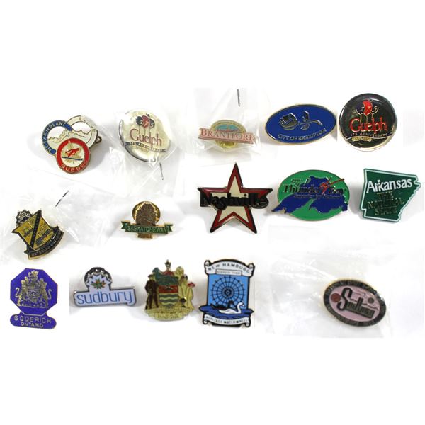 15x Enameled Pins from Different Places, Mostly In Ontario. See image for variety.