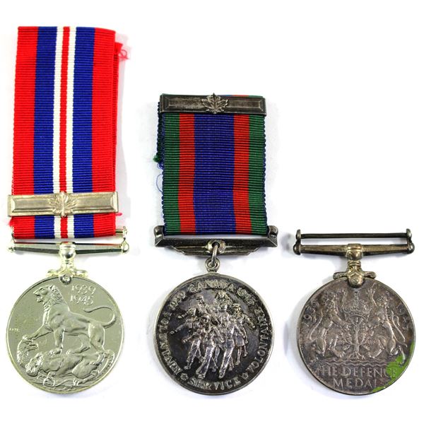 Lot of 3x WWII Medals. Includes 1939-1945 The Defence Medal, 1939-1945 Voluntary Service with Ribbon