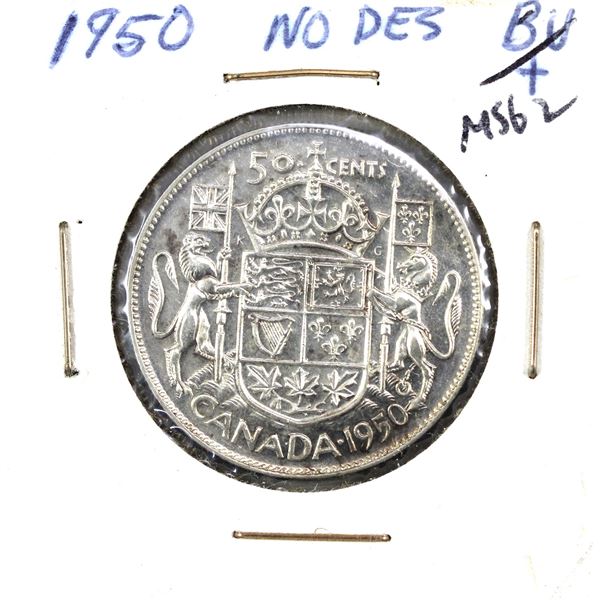 50-cent 1950 No Design MS62. Flashy Coin with Soft Hues of Gold Throughout