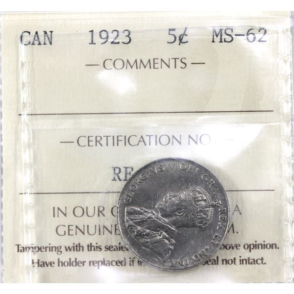 5-cent 1923 ICCS MS62
