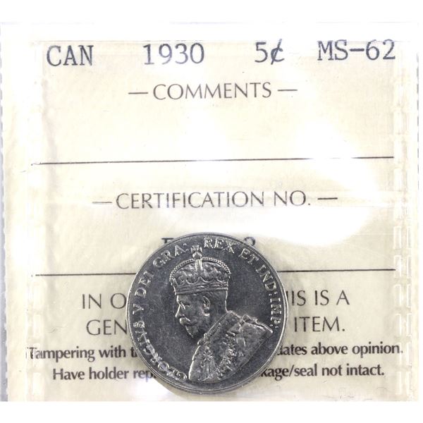 5-cent 1930 ICCS MS62
