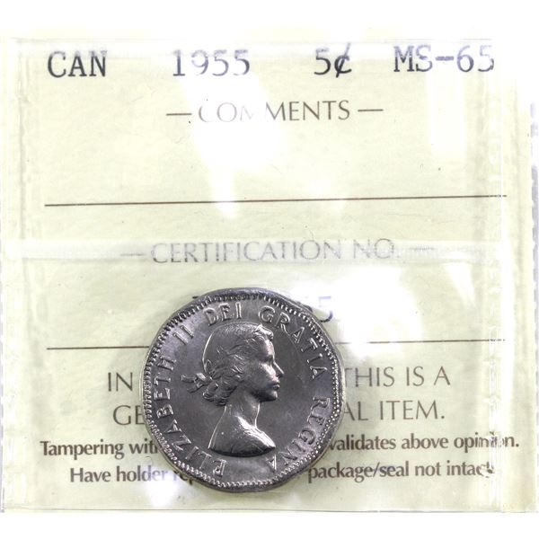 5-cent 1955 ICCS MS65