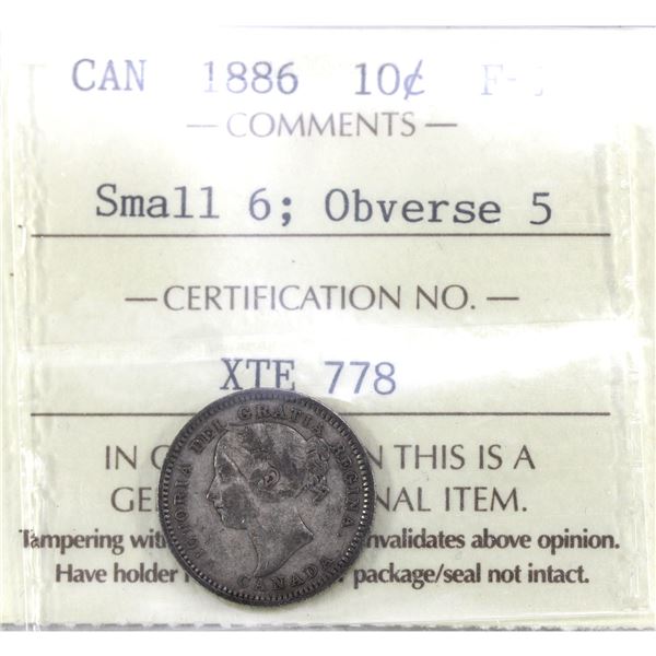 10-cent 1886 Small 6, Obverse 5 ICCS F15