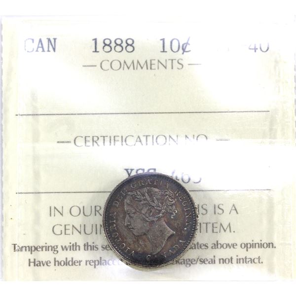 10-cent 1888 ICCS EF40. Olive-Green Surface with Hues of Deep Wine-Red at Edges