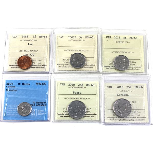 1988-2021 Mixed Denomination ICCS MS63 to MS66. 6pcs.