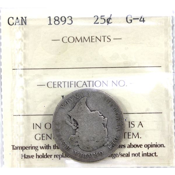 25-cent 1893 ICCS G4 *Key Date!*