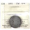 Image 1 : 25-cent 1893 ICCS G4 *Key Date!*