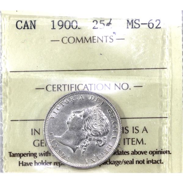 25-cent 1900 ICCS MS62. Satin Lustre with Warm Natural Undertones
