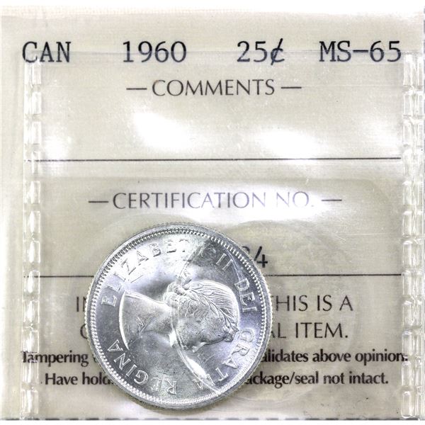 25-cent 1960 ICCS MS65. Bright, Radiant Lustre