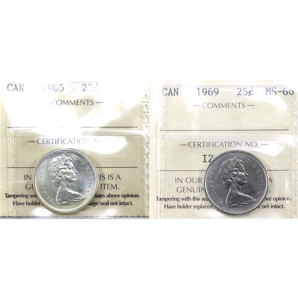 25-cent 1965 & 1969 ICCS MS66