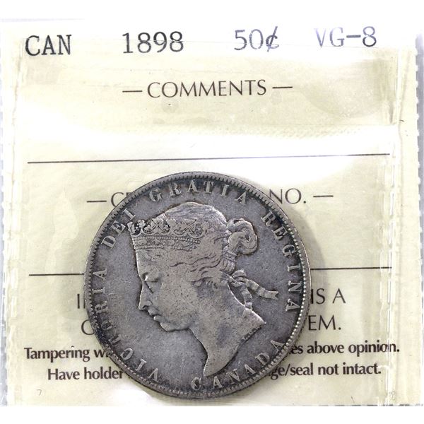 50-cent 1898 ICCS VG8. Warm Natural Undertones