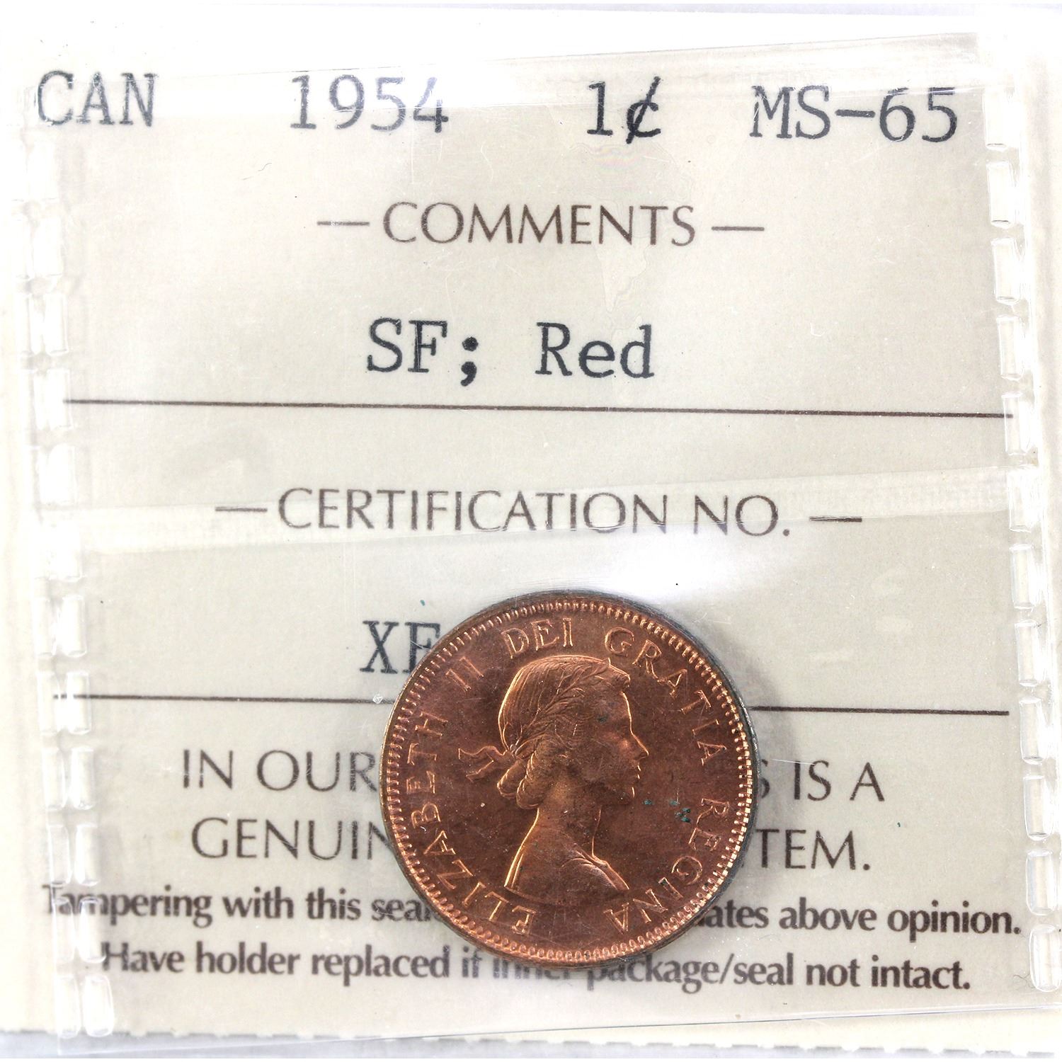 1-cent 1954 SF ICCS MS65, Red