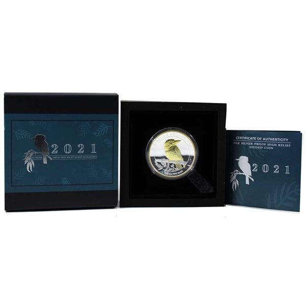 Australia 2021 $2 Kookaburra Fine Silver, High Relief Gilded Coin. Low Mintage of 1000! (Tax Exempt)