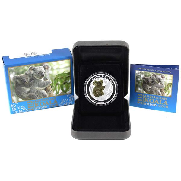 Australia 2013 $1 Gilded Koala Fine Silver w/ Selective Gold Plating (Tax Exempt)