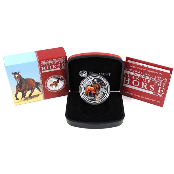 Australia 2014 $1 Year of the Horse Fine Silver w/ Selective Colour (Tax Exempt)