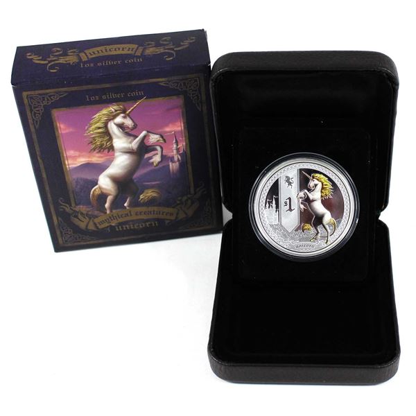 Tuvalu 2013 $1 Mythical Creatures-Unicorn Fine Silver w/ Selective Colour (Tax Exempt)