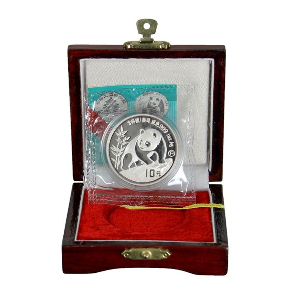 China 1990 10 Yuan Panda Fine Silver Proof in Mint Seal & Wooden Case (Tax Exempt)