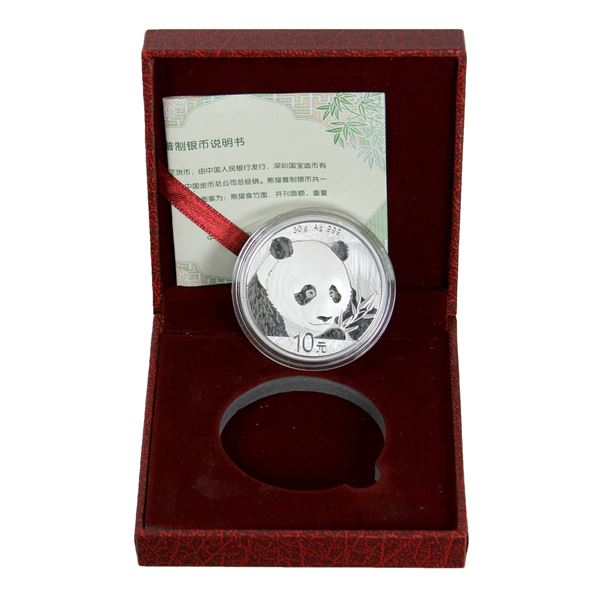 China 2018 10 Yuan Panda Fine Silver in Red Case (Tax Exempt)