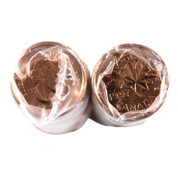 Canada 1997 & 2011 (Double Headed) 1-cent Rolls of 50pcs. Sold As-Is. 2 Rolls.