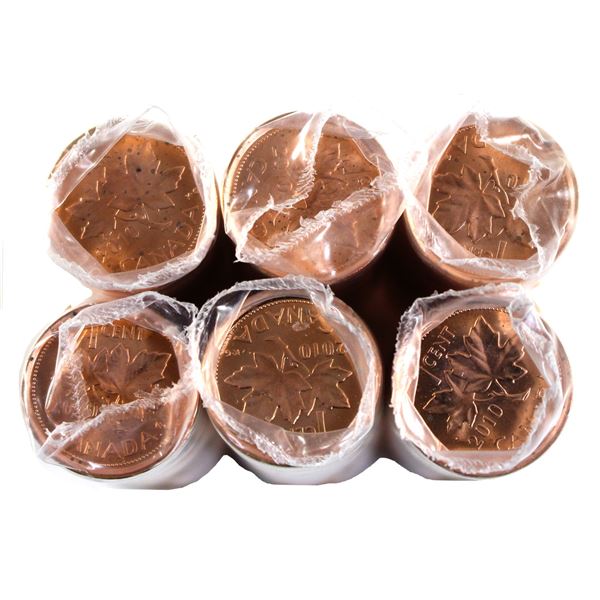 *Canada 2010 1-cent Rolls of 50pcs. Sold As-Is. 6 Rolls.