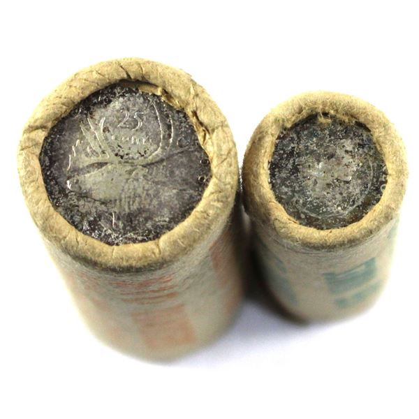 Canada 1968 Silver 10-cent Roll of 50pcs and Silver 25-cent Roll of 40pcs. Sold As Is. 2 Rolls.