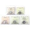 Image 1 : 1939-1947 Canada 10-cent ICCS - 1939 MS60 Cameo, 1941 MS62, 1944 MS62, 1946 MS64 & 1947 ML MS64. 5pc