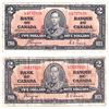 Image 1 : 2x BC-22c 1937 Canada $2 Coyne-Towers. Includes SN: L/R4737838, & L/R5637920. 2pcs