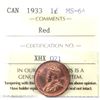 Image 1 : 1933 Canada 1-cent ICCS MS64 Red