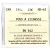 Image 2 : 25-cent 1912 ICCS/PCGS MS63. Choice Eye Appeal