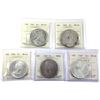 Image 1 : Silver $1 1962, 1963, 1964, 1965 LB B5 & 1965 SB P5 ICCS MS64. 5pcs