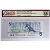 Image 1 : BC-56a-i 1986 $5 BCS AU58 Original Blue Back Position Number S/N: EOH5659834