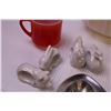 Image 9 : (4) Salt & Pepper Shakers, Salt and Egg Plate, Napkin Rings + Misc