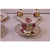 Image 2 : Queen Anne “Lady Sylvia” 3-Cups w/ Saucers, Salt & Pepper Shakers, Cream Sugar, 2-Serving Plates and