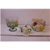 Flower Painted Trifle Bowl + Decorative Bowl and a Teapot
