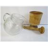 Image 5 : Fire King Measuring Cup - To Stoneware Pitchers (one is Medalta) - Glass Pitcher - Wooden Mortar & P