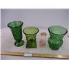 (3) Green vases - John stone milk bottle (moose jaw) with top - 6" tall