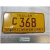 Image 1 : 1967 Saskatchewan license plate (trailer Low Number)