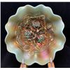 Image 1 : Northwood RARE Aqua Opal Carnival Glass "Rose Show" 8 ruffled bowl Circa 1910