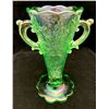 Image 1 : Dugan Ultra rare Ice Green Carnival Glass "Maryanne" 2-Handled Vase/Loving Cup Age Unknown