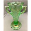 Image 5 : Dugan Ultra rare Ice Green Carnival Glass "Maryanne" 2-Handled Vase/Loving Cup Age Unknown