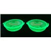 Image 1 : Uranium / Vaseline Depression Glass "Pillars" 2 x small fruit dishes / Nappies. RARE! Circa 1930's
