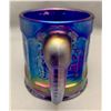 Image 2 : Imperial Glass Company Electric Blue RARE Carnival Glass "Nursery Rhymes" Mug with Elephant Head Han